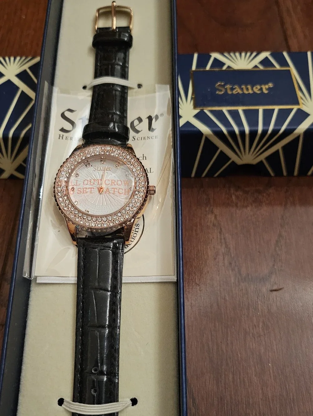 Stauer Sirene Rose Gold Watch with Black Leather Strap